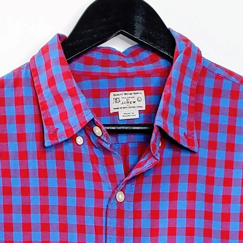 J.‎ Crew Checkered Red Blue Button Down Shirt L